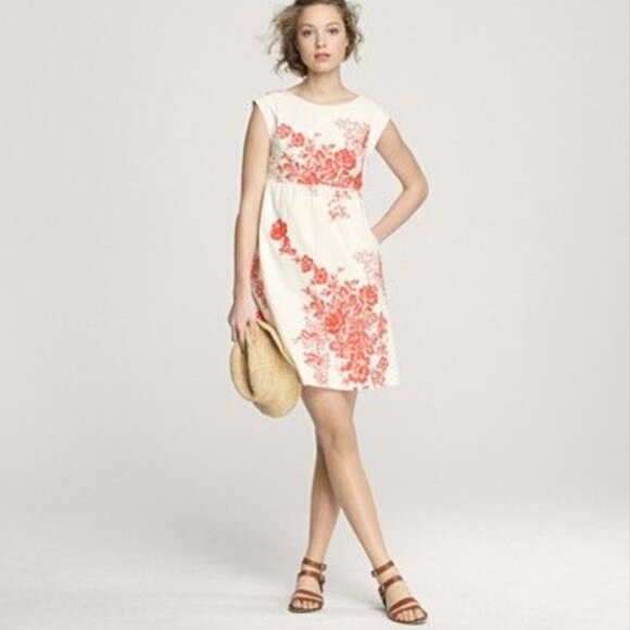 J. CREW FACTORY | Orange Cream Floral Embroidered Dress Sz 6 - Picture 1 of 7